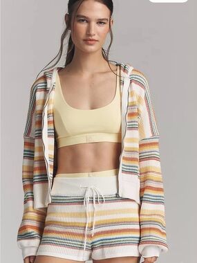 NWT Anthropologie daily practice $98 Knit Stripe Drawstring Shorts White/Multi